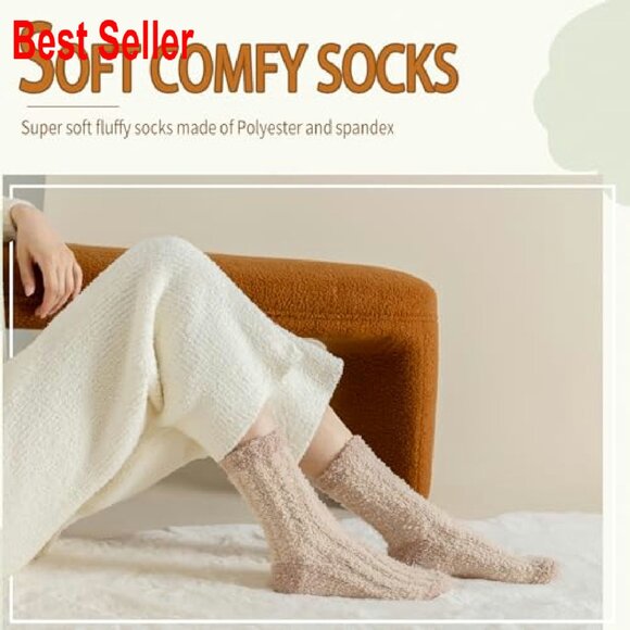 Super Soft Fuzzy Slipper Socks Cozy Winter Warm Fluffy Crew Socks - Picture 6 of 8